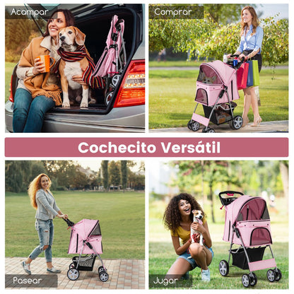 Cochecito Para Mascotas Plegable De 4 Ruedas Transportín De Viaje Portátil Para Gatos/Perros Con Cesta Ventana 87 X 46 X 102 Cm