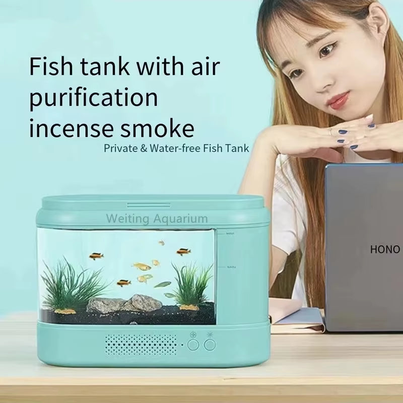 Fish Tank Living Room Small Desktop Ecological Mini Aquarium Bedroom Desk Free Water Change Net Red Desk Goldfish Tank Accessori