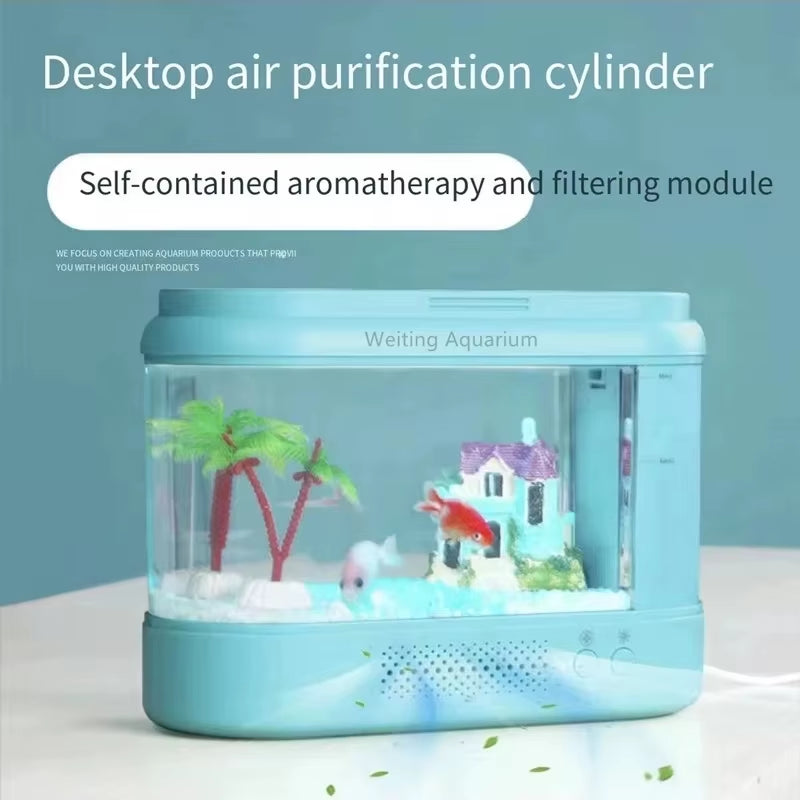 Fish Tank Living Room Small Desktop Ecological Mini Aquarium Bedroom Desk Free Water Change Net Red Desk Goldfish Tank Accessori