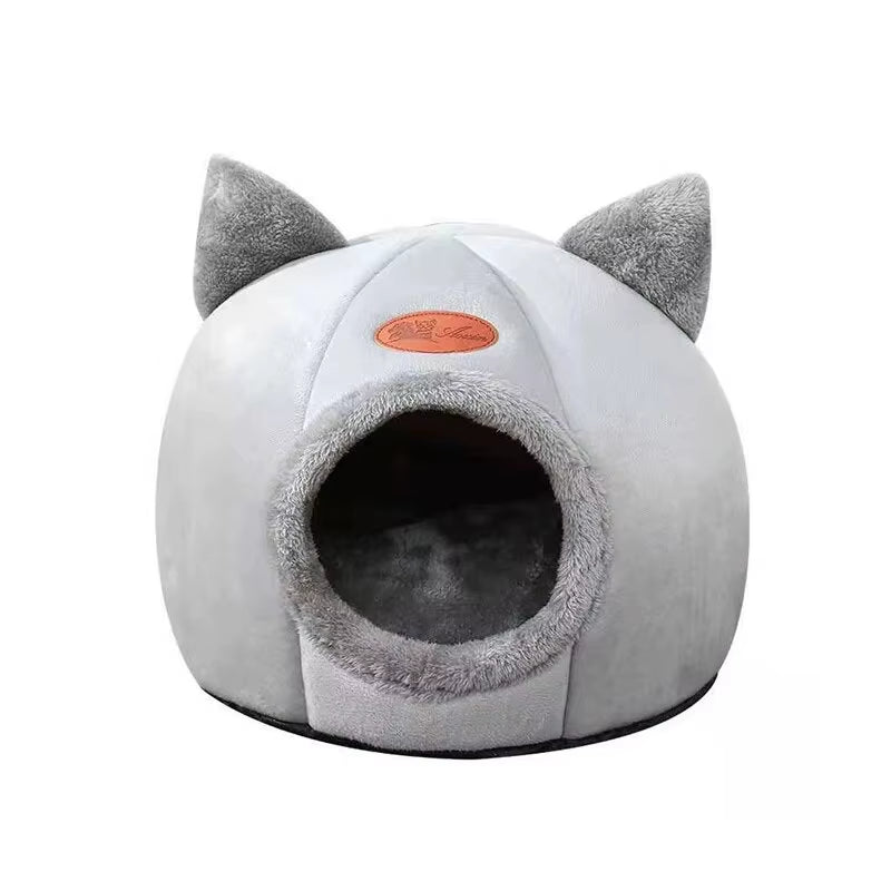 Cat Head Shape Cute and Comfortable Warm Cat House Safe Sleep Cave Non-Slip Semi-Closed Design Four Seasons Universal Cat Nest