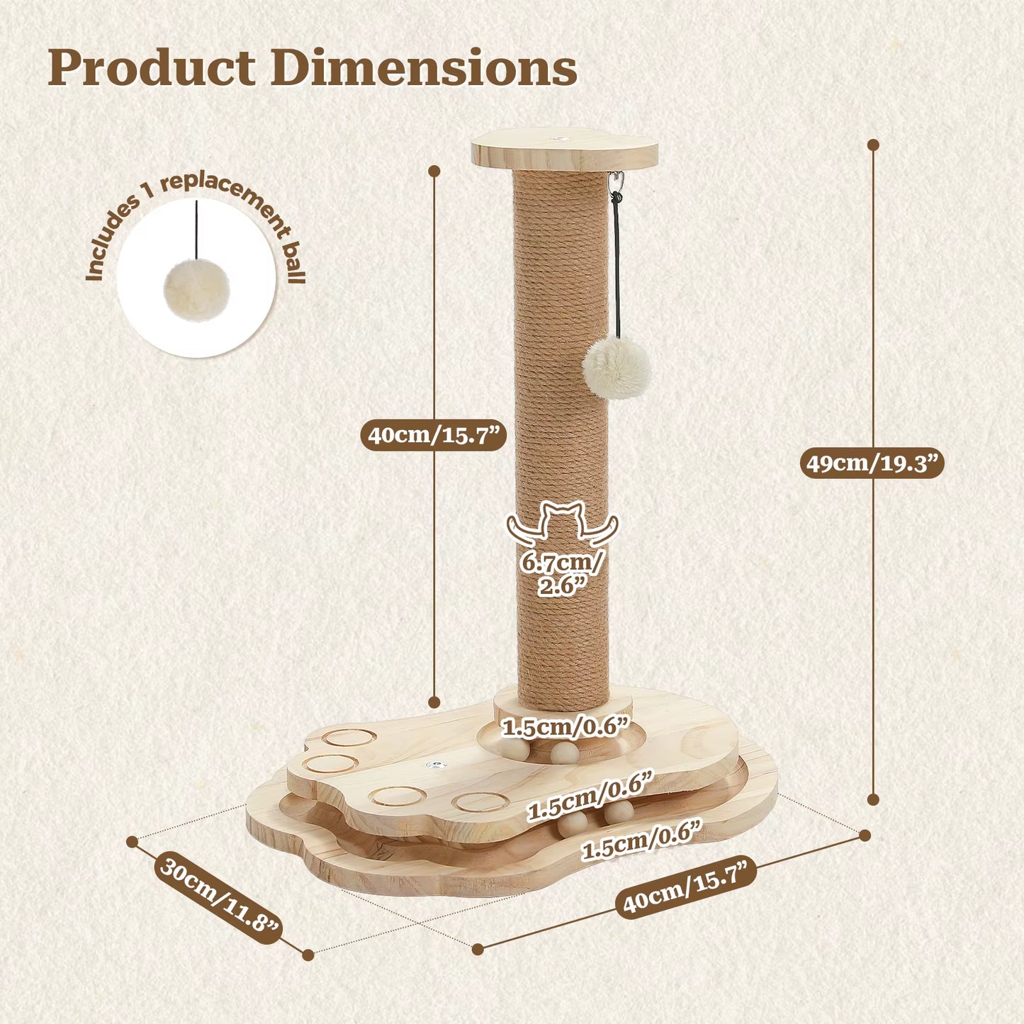 Wooden Cat Scratching Post with Rolling Ball Track Hanging Ball Small Cat Furniture with Natural Sisal Rope Interactive Cat Toy