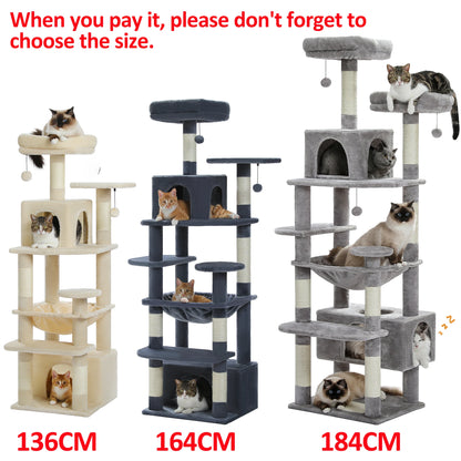 Large Cat Tree and Tower for Indoor Cats with Sisal-Covered Scratching Posts Spacious Hammock Padded Perches and Condos Cat Toys