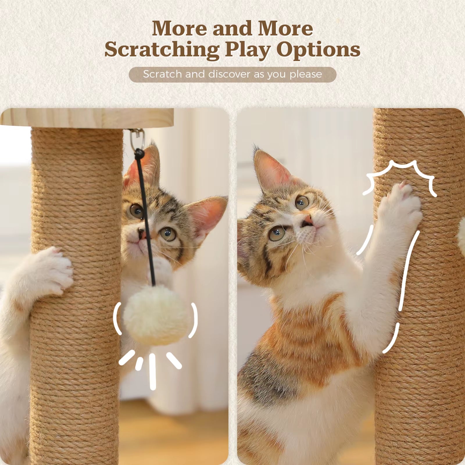 Wooden Cat Scratching Post with Rolling Ball Track Hanging Ball Small Cat Furniture with Natural Sisal Rope Interactive Cat Toy