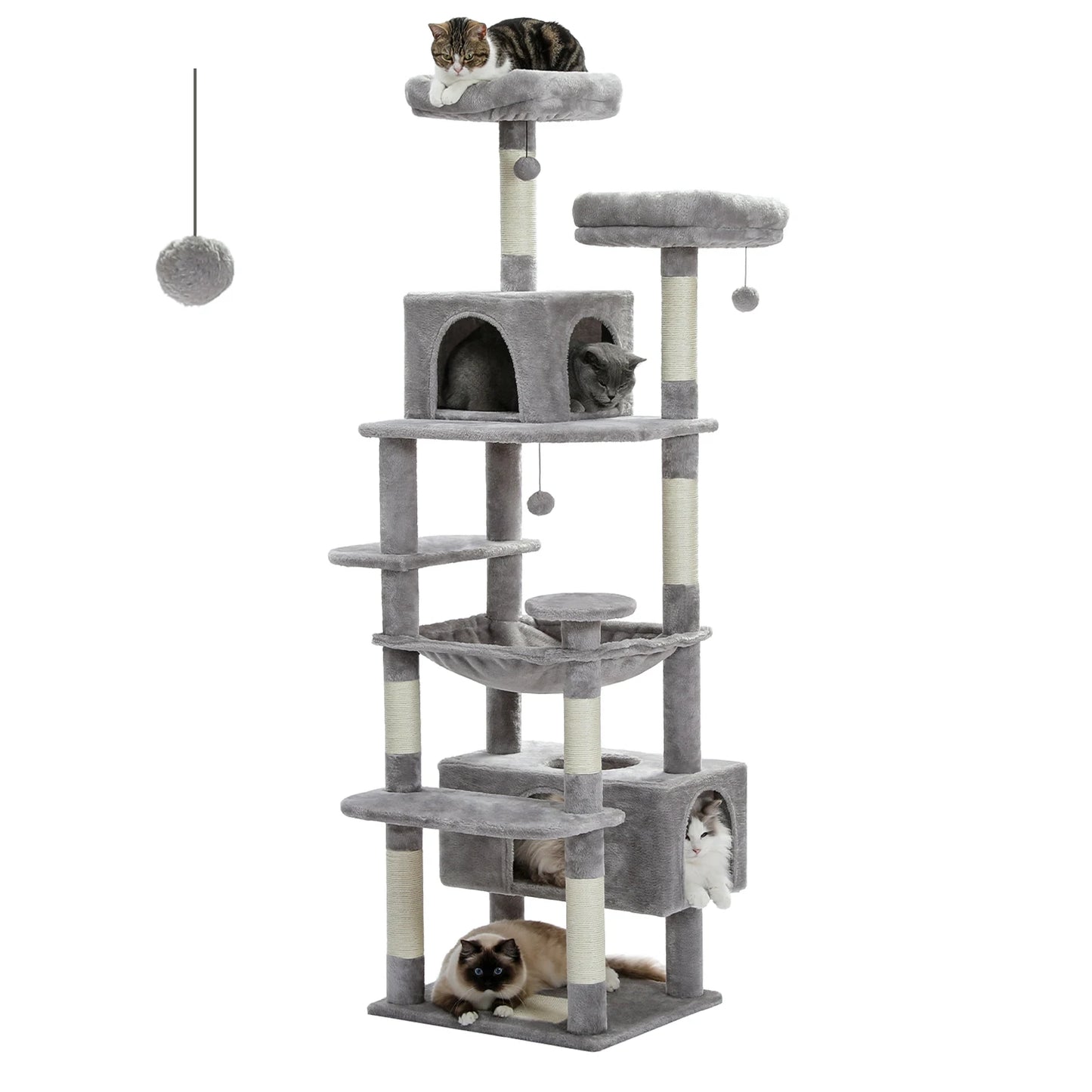 Large Cat Tree and Tower for Indoor Cats with Sisal-Covered Scratching Posts Spacious Hammock Padded Perches and Condos Cat Toys