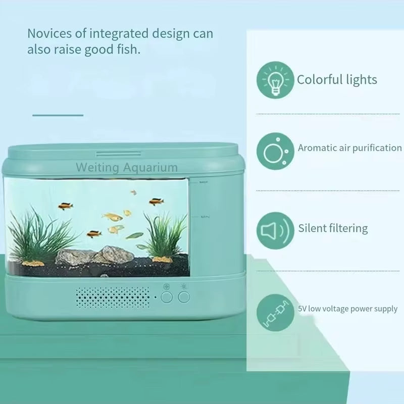 Fish Tank Living Room Small Desktop Ecological Mini Aquarium Bedroom Desk Free Water Change Net Red Desk Goldfish Tank Accessori