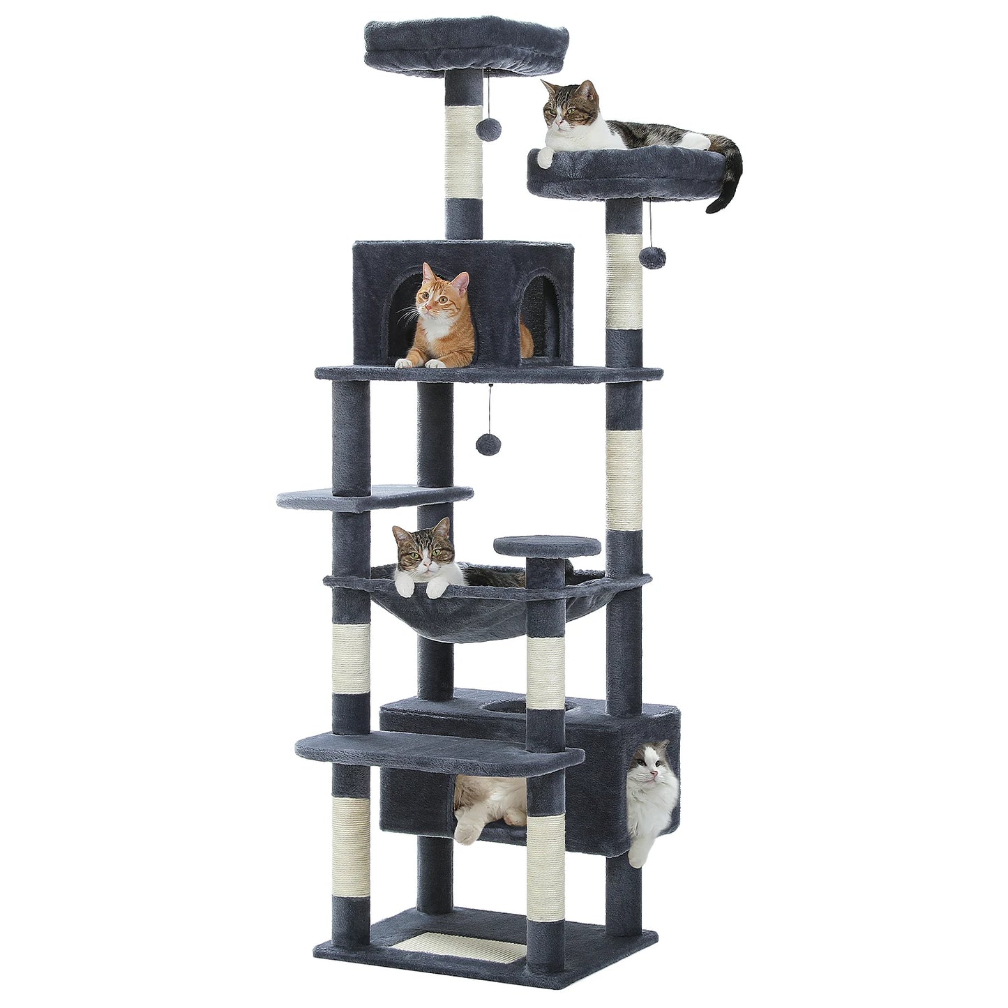 Large Cat Tree and Tower for Indoor Cats with Sisal-Covered Scratching Posts Spacious Hammock Padded Perches and Condos Cat Toys