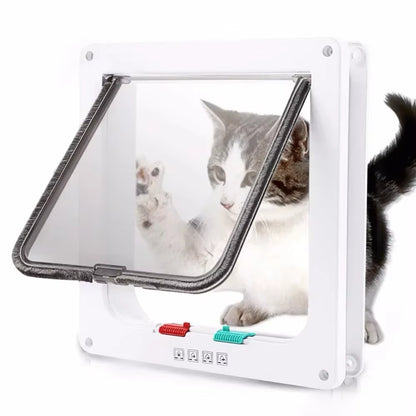Dog Cat Flap Door with 4 Way Security Lock Flap Door for Dog Cats Kitten ABS Plastic Small Pet Gate Door Kit Cat Dogs Flap Doors