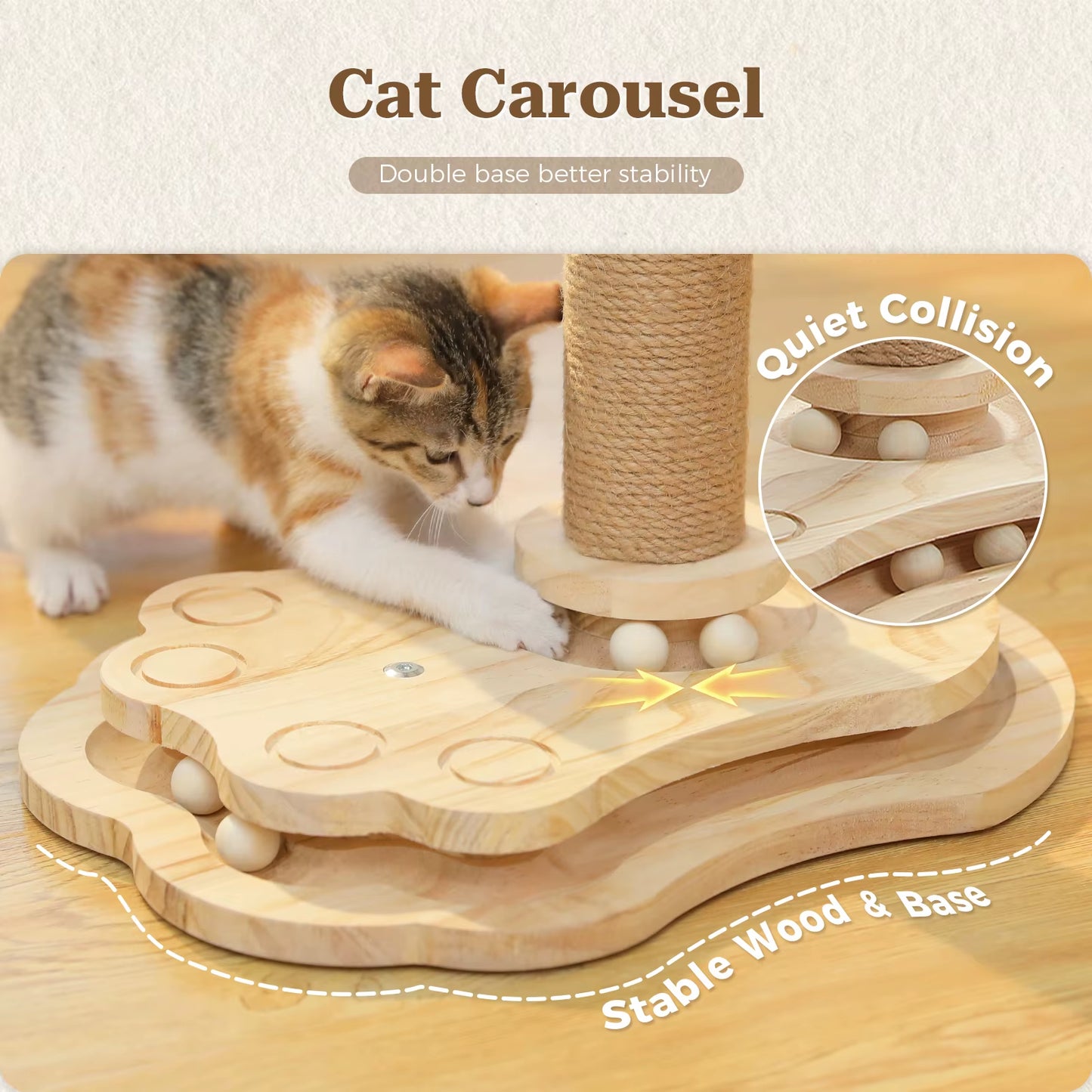 Wooden Cat Scratching Post with Rolling Ball Track Hanging Ball Small Cat Furniture with Natural Sisal Rope Interactive Cat Toy