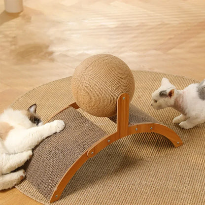 Cat Grinding Paw Toy 2In1 Cat Scratching Ball Wooden Cat Scratcher Sisal Scratch Board Wear-Resistant Solid Wood Scraper for Cat