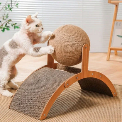 Cat Grinding Paw Toy 2In1 Cat Scratching Ball Wooden Cat Scratcher Sisal Scratch Board Wear-Resistant Solid Wood Scraper for Cat