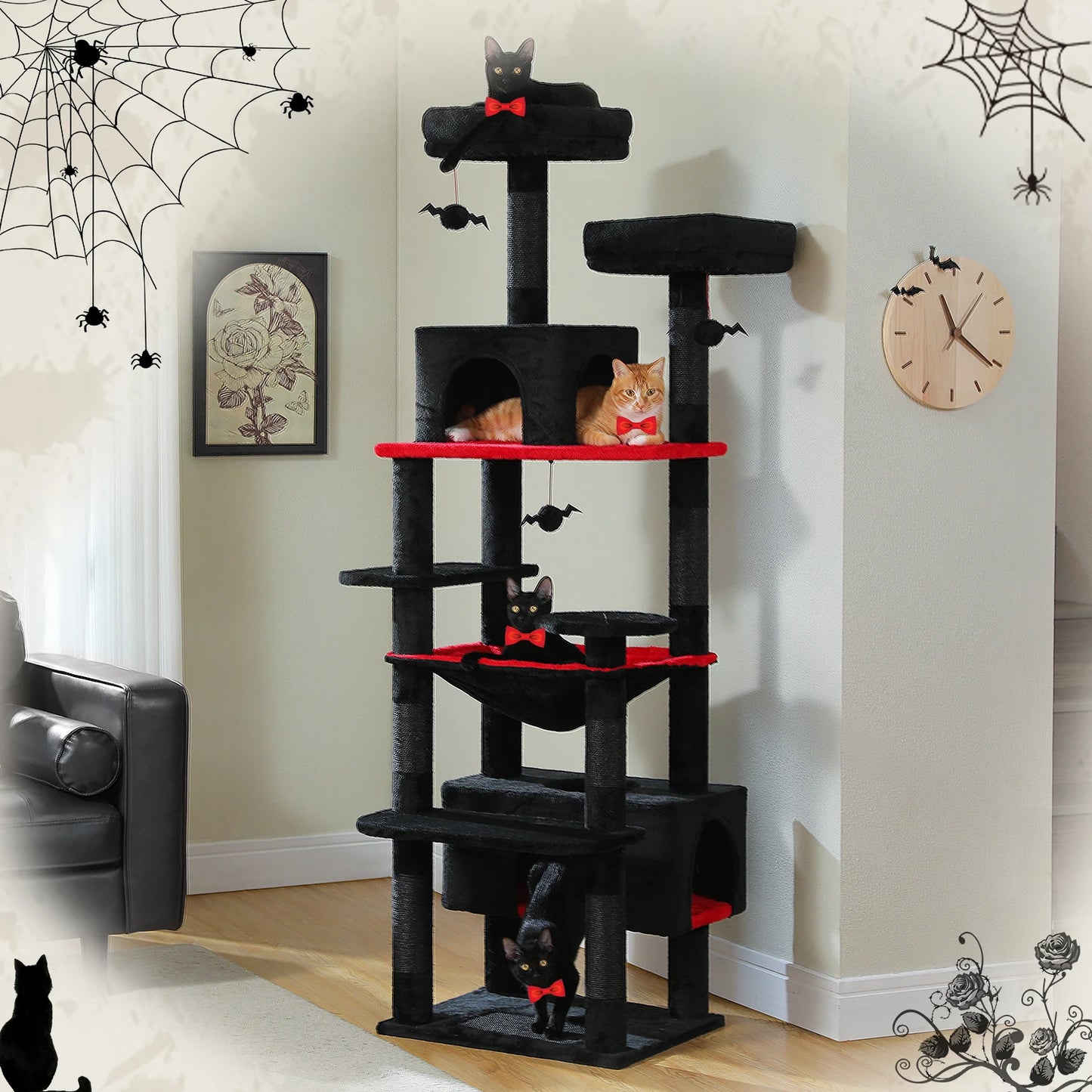 Large Cat Tree and Tower for Indoor Cats with Sisal-Covered Scratching Posts Spacious Hammock Padded Perches and Condos Cat Toys