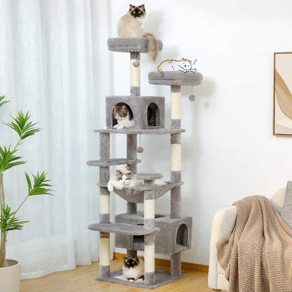 Large Cat Tree and Tower for Indoor Cats with Sisal-Covered Scratching Posts Spacious Hammock Padded Perches and Condos Cat Toys
